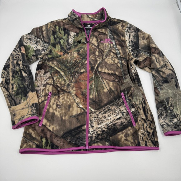 Mossy Oak Jackets & Blazers - Mossy‎ Oak Fleece Jacket Girls Large 12-14 Camo Pink Trim Full Zip Mock Neck